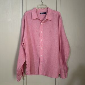 Nautica Mens Shirt XXL Pink 100% Linen Long Sleeve Lightweight Breathable Beach